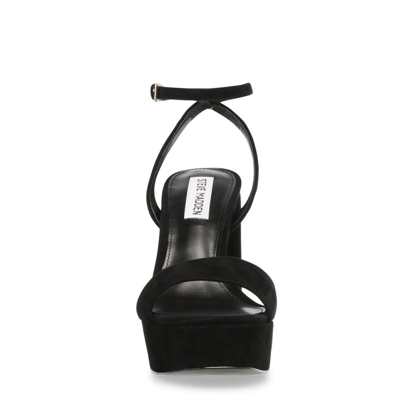 Black Steve Madden Lessa Suede Women's Heels Sandals | PH 7538WOZ